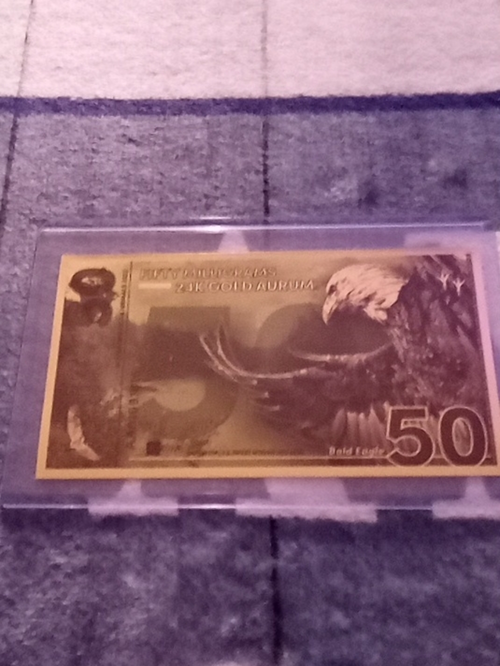 24K Gold Aurora Bald Eagle $50 Novelty Display Note - Gold